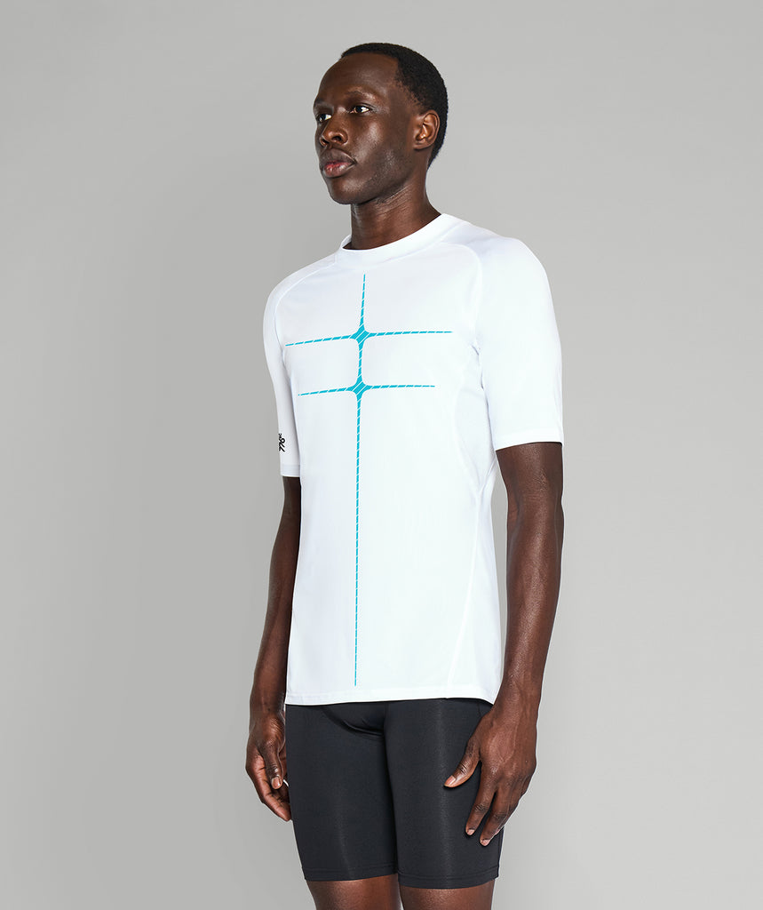 Men's Motion Pro Base Layer SS - White/Aqua