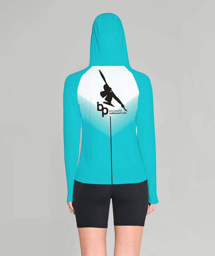 Women's Bayswater Paddlesports Club Sun Hoodie LS - White/Aqua