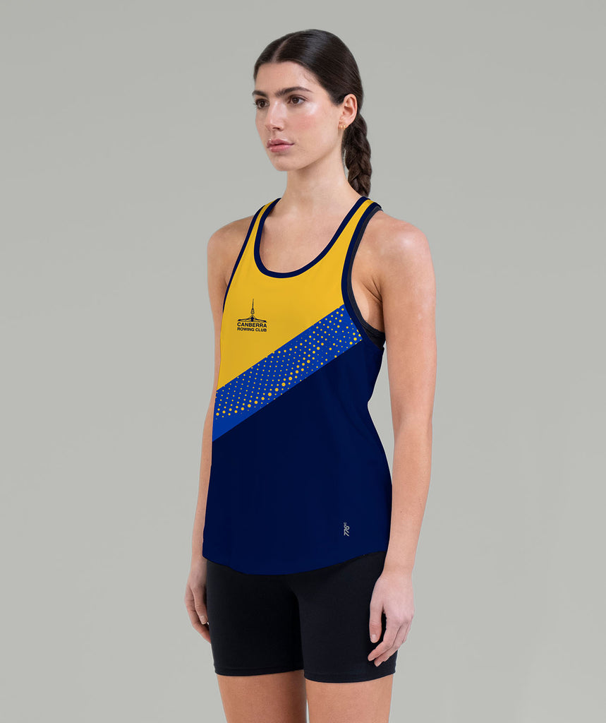 Women's Canberra Rowing Club Masters Performance Tank - Navy/Blue/Yellow