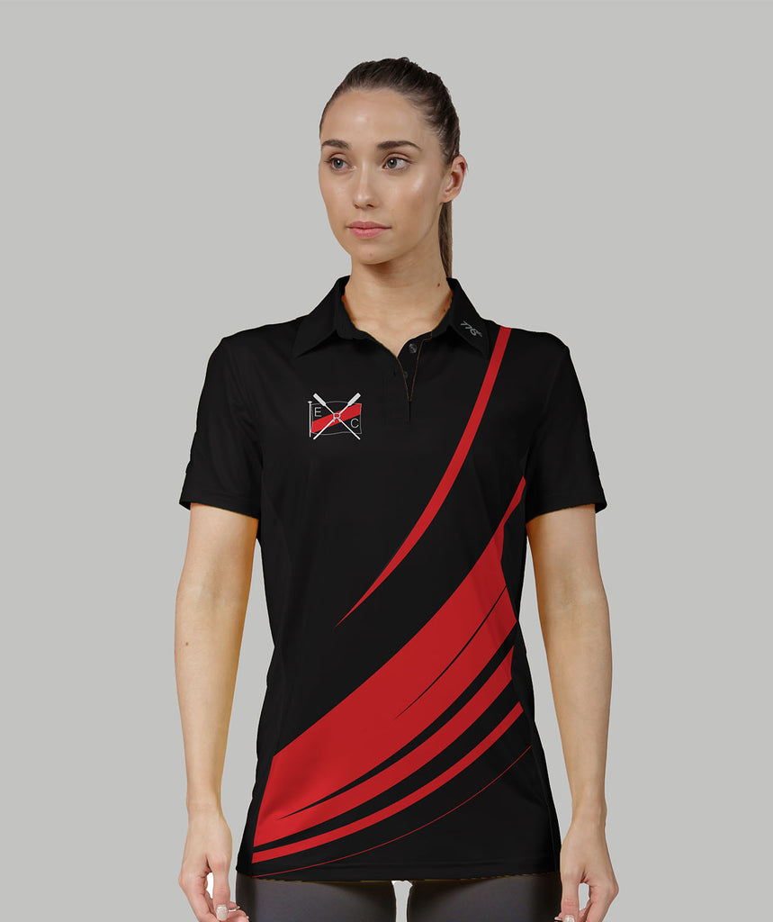 Women's Essendon Rowing Club Polo SS - Black/Red