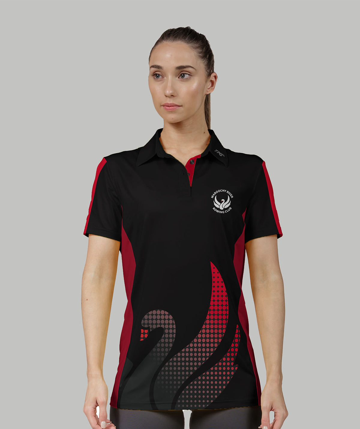 Women's Maroochy River Rowing Club Polo SS - Black/Red