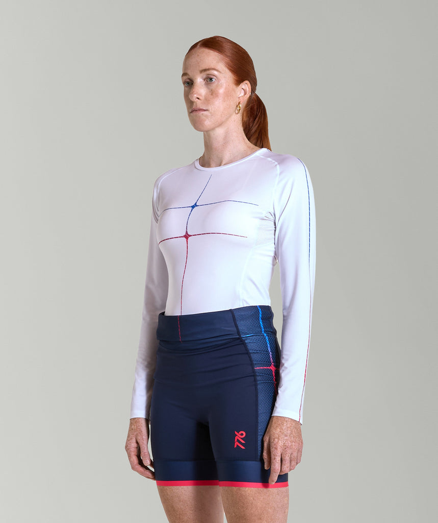 Women's Motion Pro Base Layer LS - White/Cobalt Multi